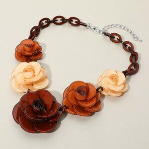 Acrylic Rose Garden Floral Bouquet Fall Colors Statement Necklace NEW